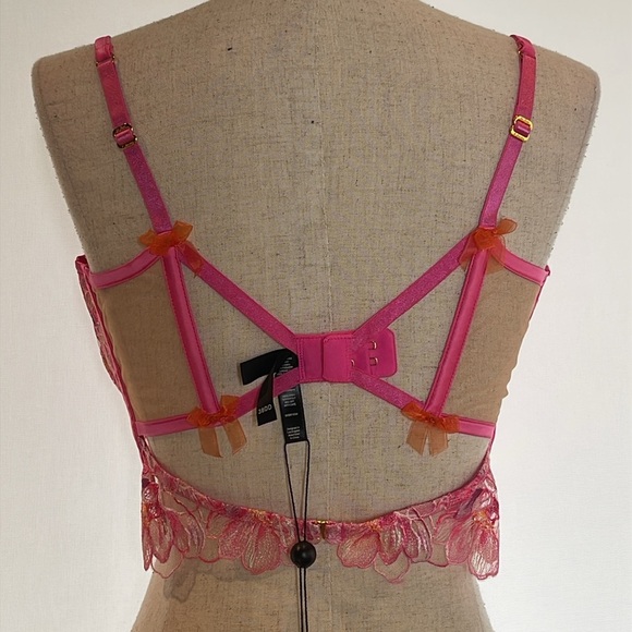 NWT FOR LOVE & LEMONS HIBISCUS EMBROIDERED MESH UNDERWIRE BRA IN PINK - Picture 5 of 7